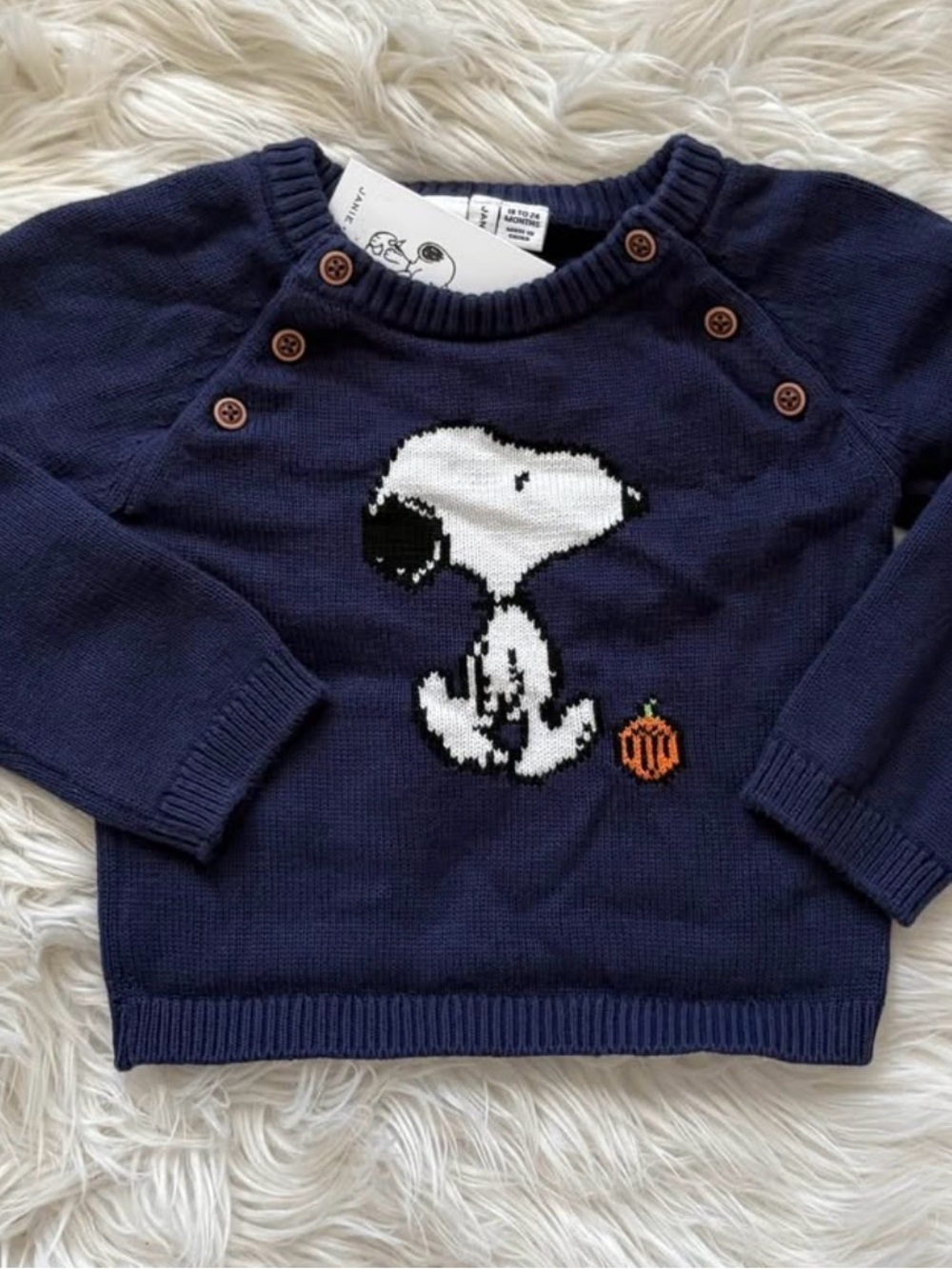 Janie and Jack Navy Knit Sweater with Snoopy
